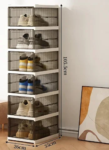 Stackable Shoe Storage Box, Transparent Foldable Plastic Organizer, 1, 3 or 6 Layers for Closets, Bedrooms and Entryways - product view 2