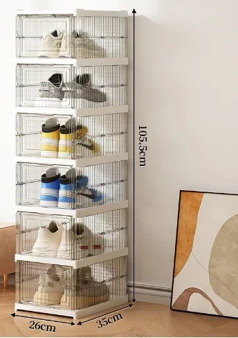 Stackable Shoe Storage Box, Transparent Foldable Plastic Organizer, 1, 3 or 6 Layers for Closets, Bedrooms and Entryways - product view 3