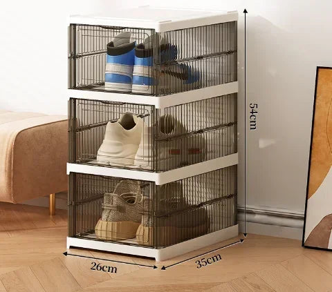 Stackable Shoe Storage Box, Transparent Foldable Plastic Organizer, 1, 3 or 6 Layers for Closets, Bedrooms and Entryways - product view 4