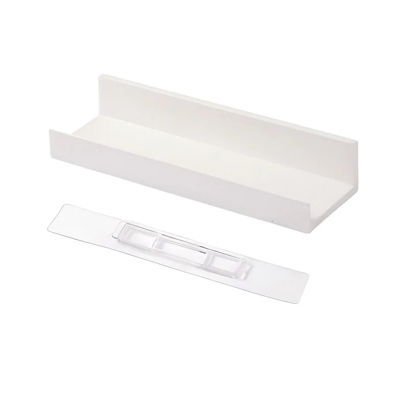 Corner Shower Shelf, White ABS Plastic Adhesive Caddy, Single-Tier No-Drill Wall-Mounted Bathroom Organizer - product view 1