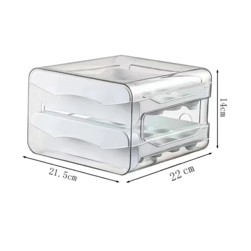 2-Tier Refrigerator Egg Organizer, 32-Grid Clear Drawer Storage Box with Lid, Reusable Plastic Holder for Fridge, Freezer and Pantry - product view 1