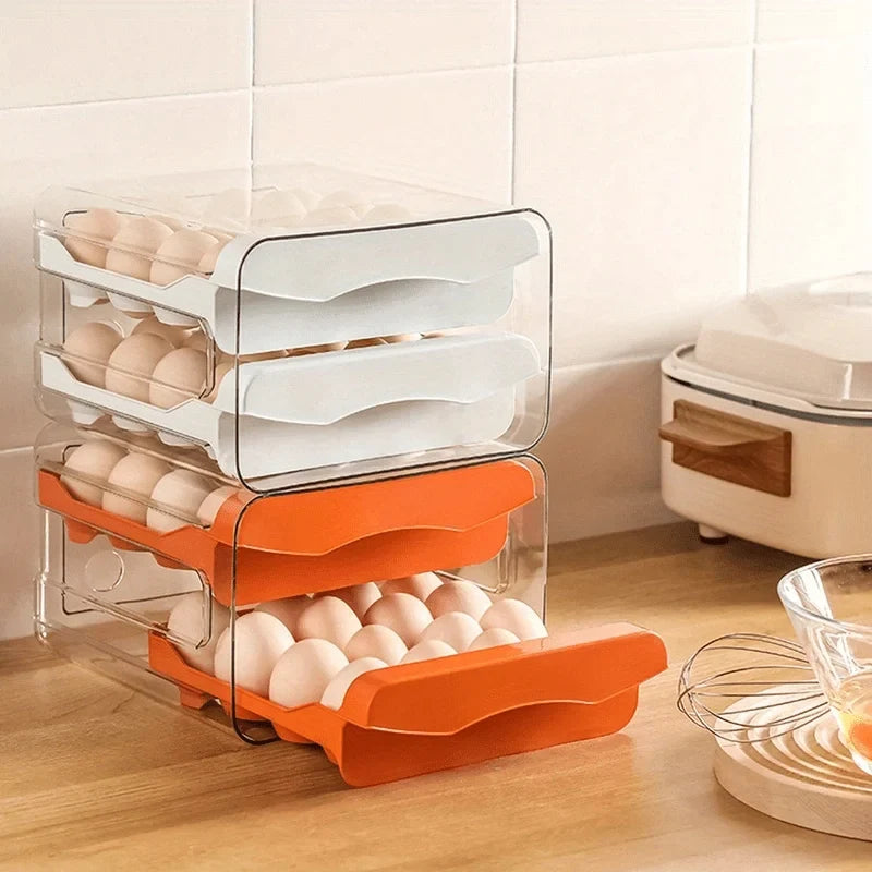 2-Tier Refrigerator Egg Organizer, 32-Grid Clear Drawer Storage Box with Lid, Reusable Plastic Holder for Fridge, Freezer and Pantry - product view 5