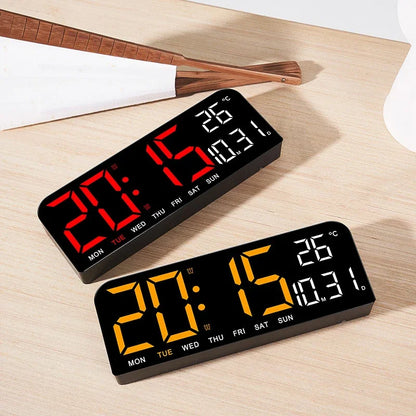 LED Digital Wall Clock, Large Display with Temperature, Calendar, Countdown, 4-Level Brightness and USB Plug-In Power - product view 5