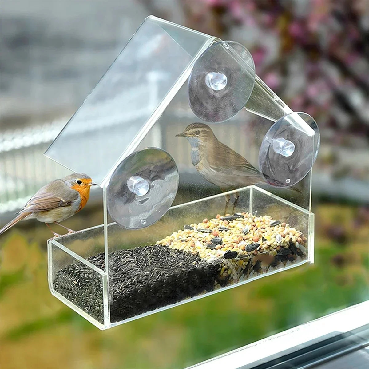 Transparent Window-Mount Bird Feeder, Plastic Removable Suction-Cup Feed Tray for Garden, Patio and Yard Bird Watching - product view 2