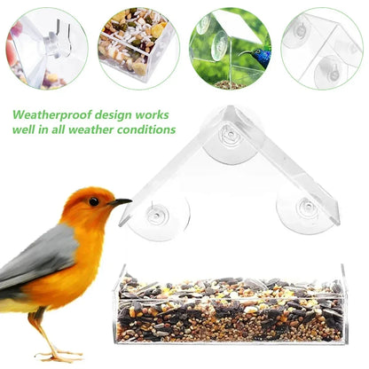 Transparent Window-Mount Bird Feeder, Plastic Removable Suction-Cup Feed Tray for Garden, Patio and Yard Bird Watching - product view 3