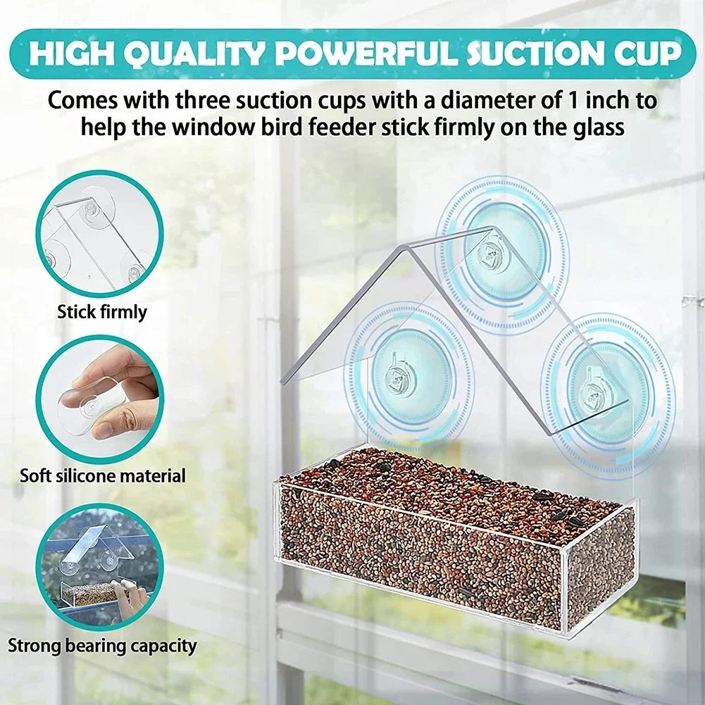 Transparent Window-Mount Bird Feeder, Plastic Removable Suction-Cup Feed Tray for Garden, Patio and Yard Bird Watching - product view 4