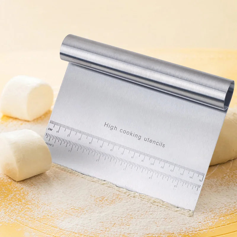 Stainless Dough Scraper with Measuring Scale, Pizza Cutter, Bread Separator and Pastry Chopper for Baking - product view 4