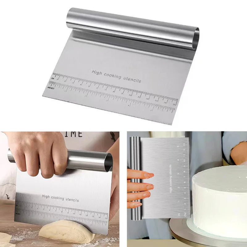 Stainless Dough Scraper with Measuring Scale, Pizza Cutter, Bread Separator and Pastry Chopper for Baking - product view 5