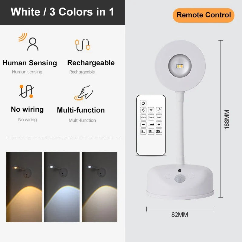Rechargeable LED Sensor Wall Light, USB-C Charging, Remote Dimming, 3 m Motion Detection, 25-Second Auto-Off, 1200 or 2000 mAh - product view 1