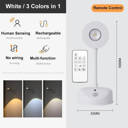 Rechargeable LED Sensor Wall Light, USB-C Charging, Remote Dimming, 3 m Motion Detection, 25-Second Auto-Off, 1200 or 2000 mAh - product view 1