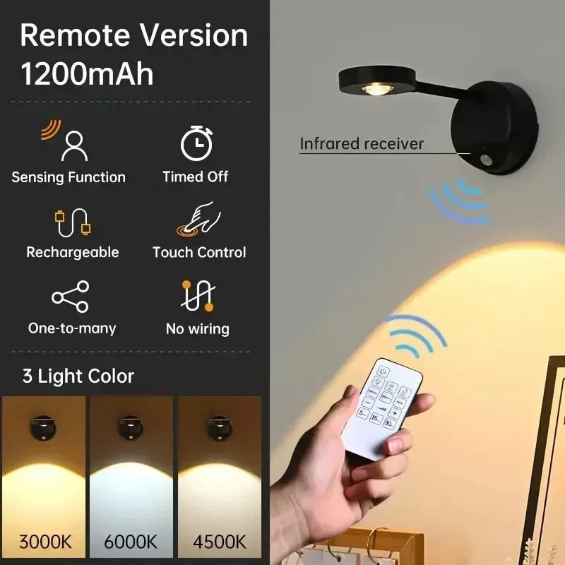 Rechargeable LED Sensor Wall Light, USB-C Charging, Remote Dimming, 3 m Motion Detection, 25-Second Auto-Off, 1200 or 2000 mAh - product view 4