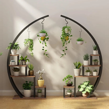 2-Pack 5-Tier Metal Plant Stand, 56-Inch Half-Moon Garden Shelf with 3 Hooks for Indoor and Outdoor Display - product view 2
