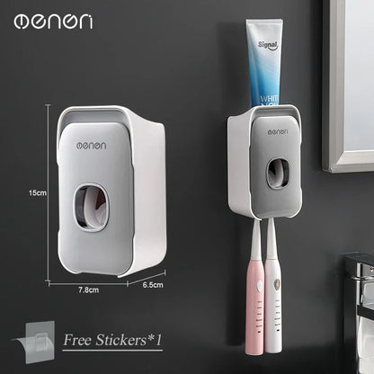Toothbrush Wall Holder with Manual Toothpaste Dispenser, Punch-Free Plastic Rack in Gray or Black Options - product view 1
