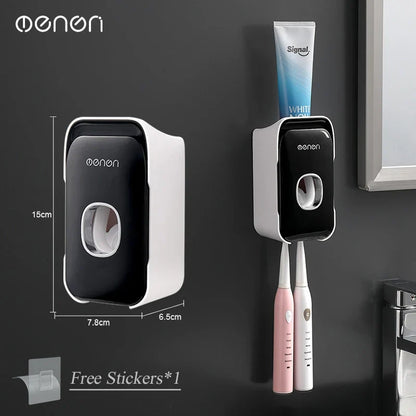Toothbrush Wall Holder with Manual Toothpaste Dispenser, Punch-Free Plastic Rack in Gray or Black Options - product view 2