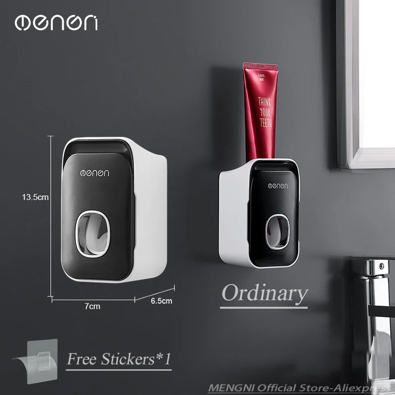 Toothbrush Wall Holder with Manual Toothpaste Dispenser, Punch-Free Plastic Rack in Gray or Black Options - product view 3