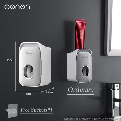 Toothbrush Wall Holder with Manual Toothpaste Dispenser, Punch-Free Plastic Rack in Gray or Black Options - product view 4