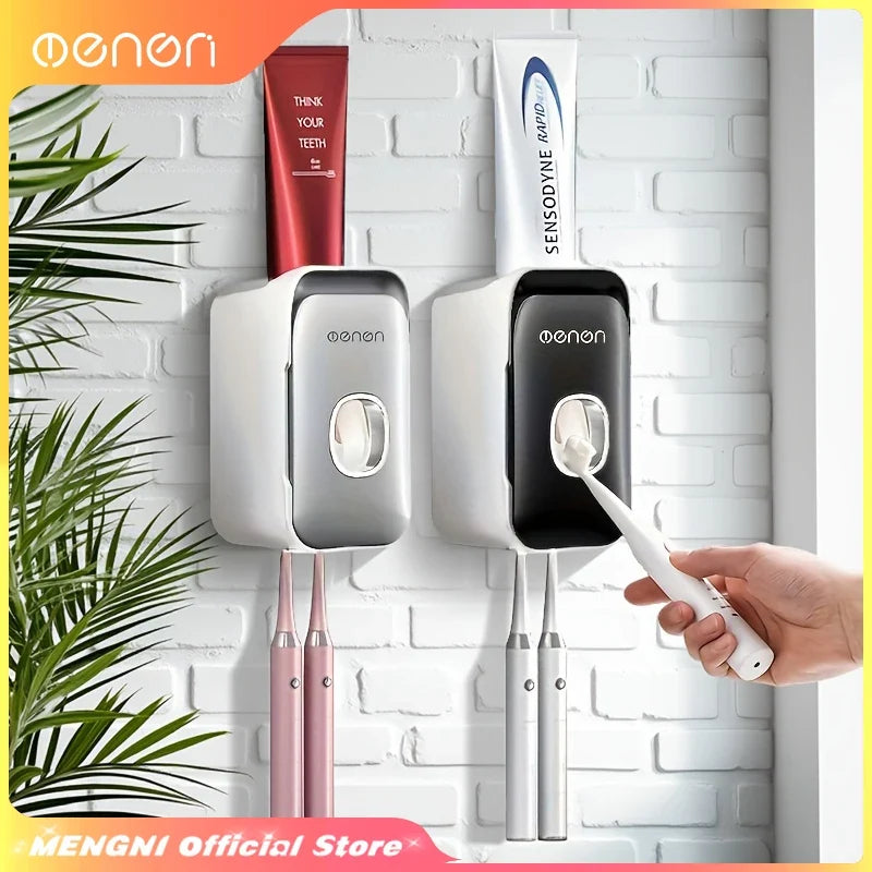Toothbrush Wall Holder with Manual Toothpaste Dispenser, Punch-Free Plastic Rack in Gray or Black Options - product view 5