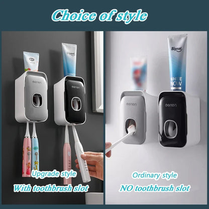 Toothbrush Wall Holder with Manual Toothpaste Dispenser, Punch-Free Plastic Rack in Gray or Black Options - product view 6