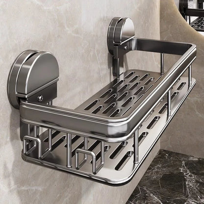 Adhesive Shower Caddy, No-Drill Suction Cup Wall Shelf, Space Aluminum and ABS, 1- or 2-Layer Bathroom Storage - product view 5
