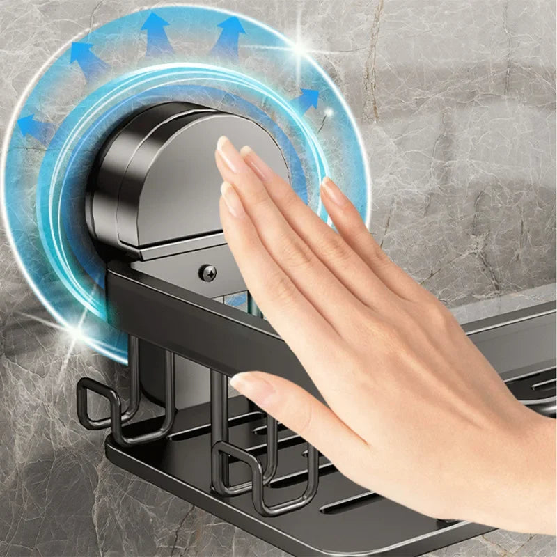 Adhesive Shower Caddy, No-Drill Suction Cup Wall Shelf, Space Aluminum and ABS, 1- or 2-Layer Bathroom Storage - product view 6