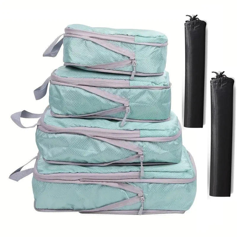 6-Piece Compression Packing Cubes Set, Lightweight Polyester Travel Organizers with Mesh Panels, Six Sizes and Drawstring Pocket - product view 1