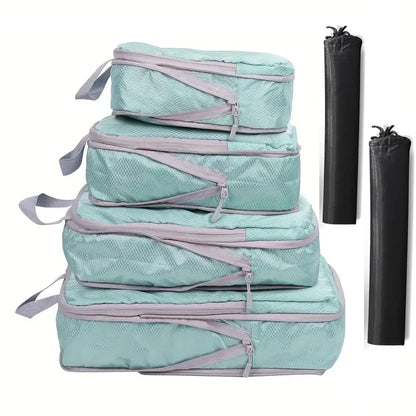 6-Piece Compression Packing Cubes Set, Lightweight Polyester Travel Organizers with Mesh Panels, Six Sizes and Drawstring Pocket - product view 1