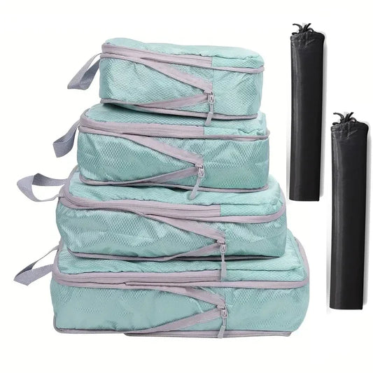6-Piece Compression Packing Cubes Set, Lightweight Polyester Travel Organizers with Mesh Panels, Six Sizes and Drawstring Pocket - product view 1