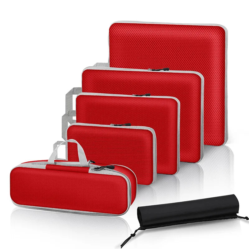 6-Piece Compression Packing Cubes Set, Lightweight Polyester Travel Organizers with Mesh Panels, Six Sizes and Drawstring Pocket - product view 5