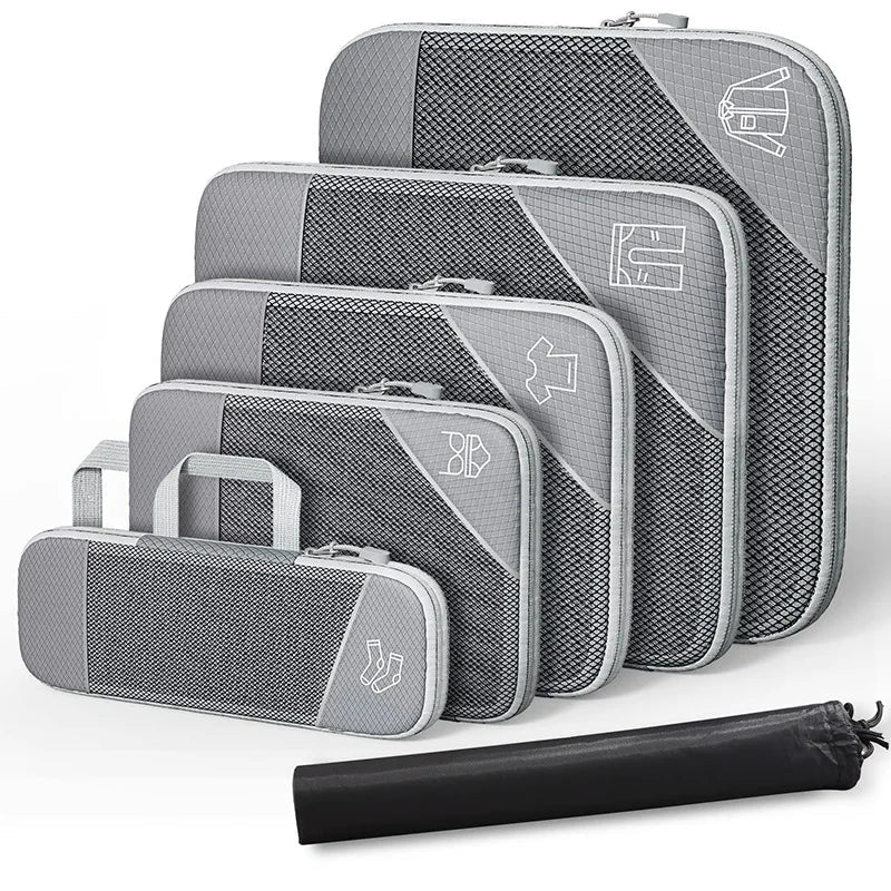6-Piece Compression Packing Cubes Set, Lightweight Polyester Travel Organizers with Mesh Panels, Six Sizes and Drawstring Pocket - product view 6