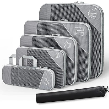 6-Piece Compression Packing Cubes Set, Lightweight Polyester Travel Organizers with Mesh Panels, Six Sizes and Drawstring Pocket - product view 6