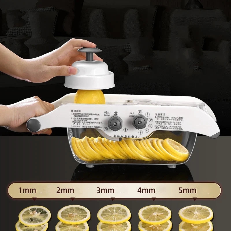Adjustable Mandoline Slicer, Stainless Steel V-Shaped Detachable Blade, Uniform Fruit and Vegetable Cuts with Storage Basket - product view 5
