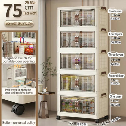 Foldable Cabinet Organizer, Dustproof PP Plastic Storage Cabinet with 1–6 Layers, 45–75cm Options and Wheel Choice - product view 2