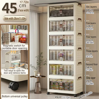 Foldable Cabinet Organizer, Dustproof PP Plastic Storage Cabinet with 1–6 Layers, 45–75cm Options and Wheel Choice - product view 5