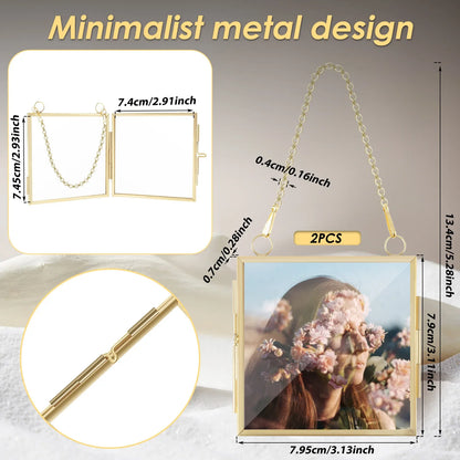 Glass Pressed Flower Frame Set, Brass Rectangle Double-Glass Display for Dried Flowers, Photos, Artwork and Wall Décor - product view 1