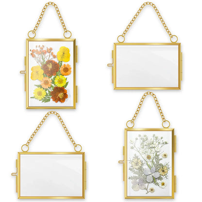 Glass Pressed Flower Frame Set, Brass Rectangle Double-Glass Display for Dried Flowers, Photos, Artwork and Wall Décor - product view 2