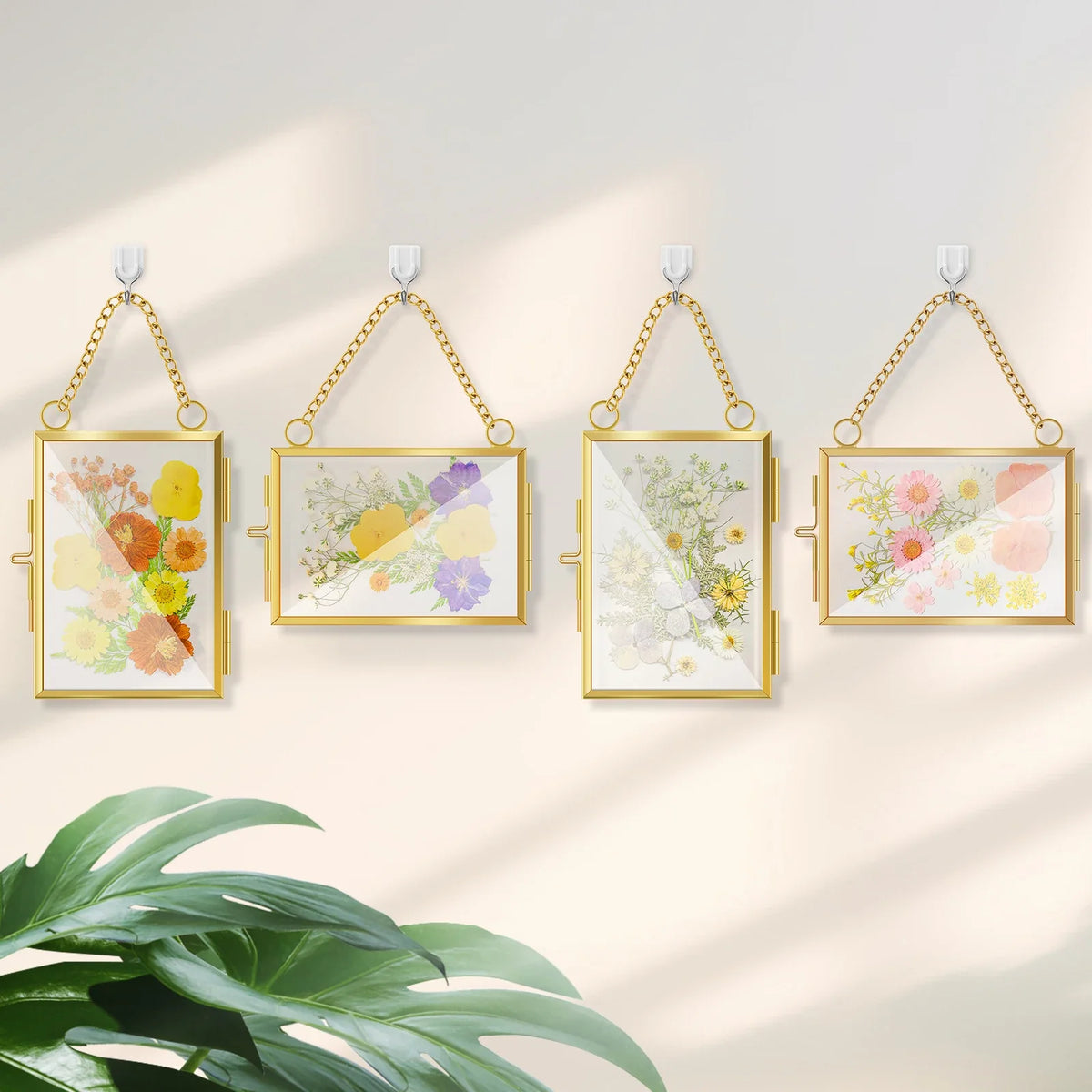 Glass Pressed Flower Frame Set, Brass Rectangle Double-Glass Display for Dried Flowers, Photos, Artwork and Wall Décor - product view 4