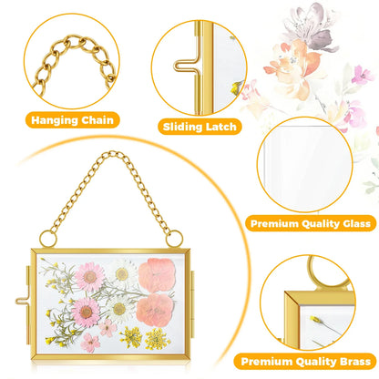 Glass Pressed Flower Frame Set, Brass Rectangle Double-Glass Display for Dried Flowers, Photos, Artwork and Wall Décor - product view 6