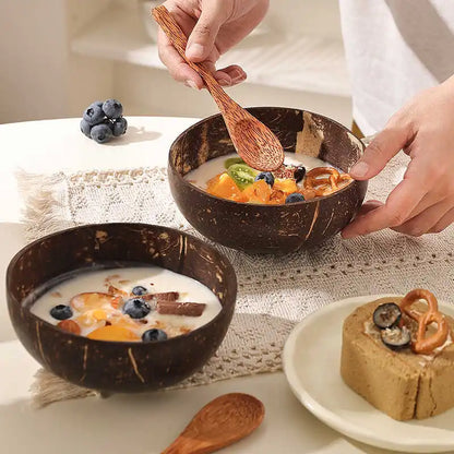 Natural Coconut Shell Decorative Bowl, Solid Reusable Tableware for Fruit, Salad, Rice and Snacks, Bowl or Spoon Set Options - product view 5