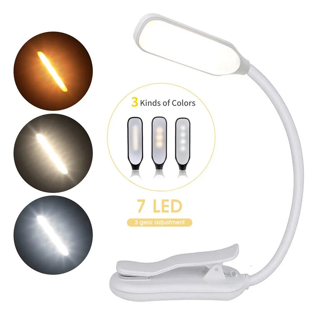 Rechargeable Table Lamp, Clip-On LED Book Light with 9 Brightness Modes, 3 Color Temperatures and Flexible Neck - product view 2