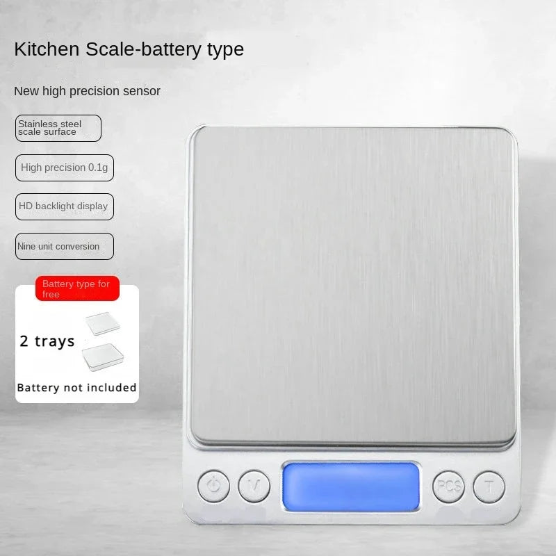 Digital Kitchen Scale, 3000 g Capacity, 0.1 g Precision, Blue Backlight, Counting Function, Battery or USB Charging for Baking - product view 1