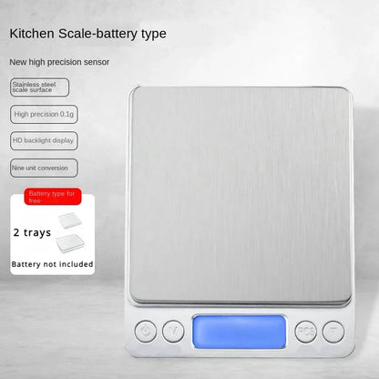 Digital Kitchen Scale, 3000 g Capacity, 0.1 g Precision, Blue Backlight, Counting Function, Battery or USB Charging for Baking - product view 1