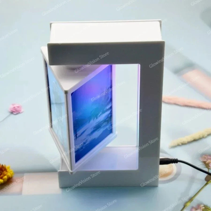 Magnetic Levitation Floating Photo Frame, White Modern Display Stand with Colorful LED Lighting and Regional Adapter Options - product view 4
