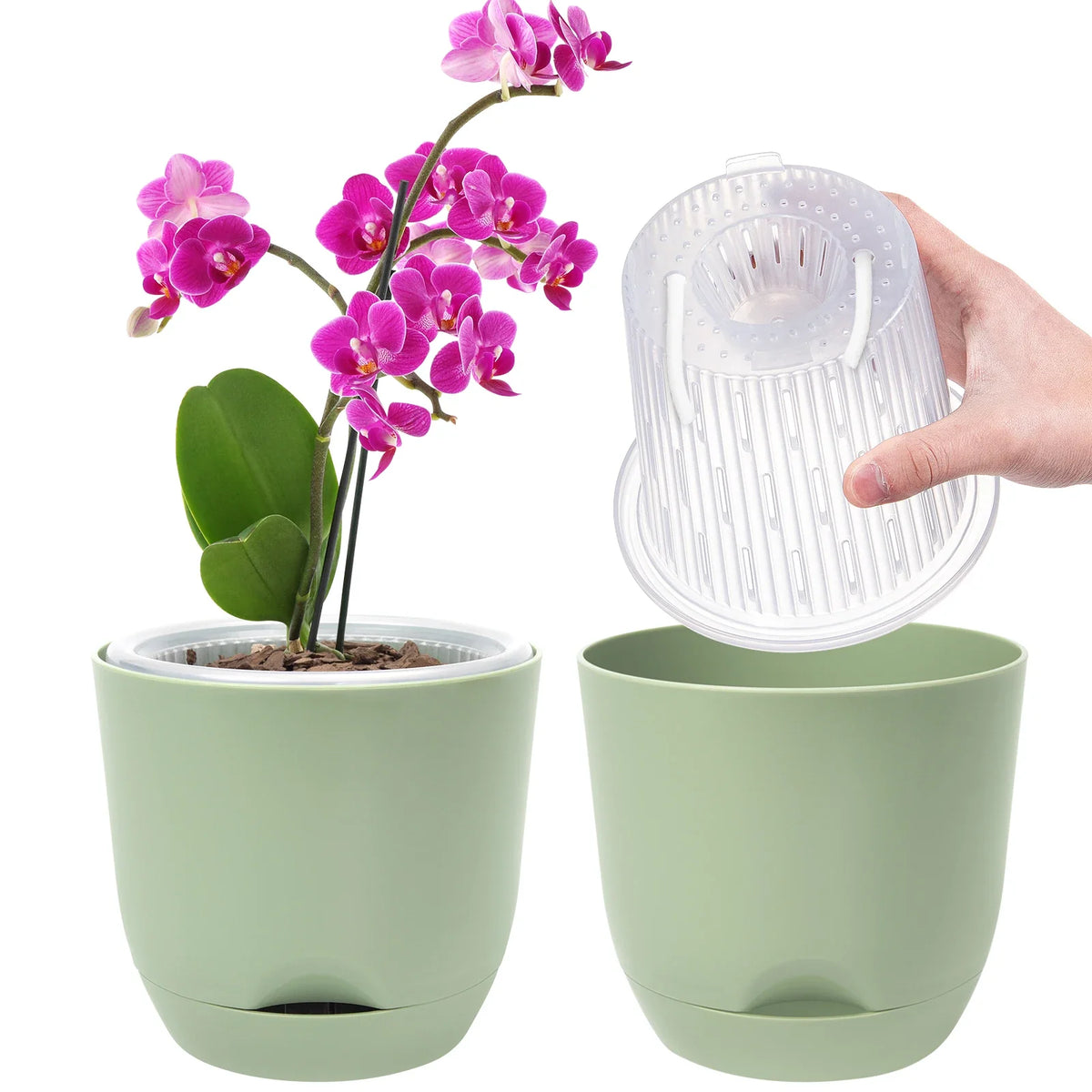Self-Watering Orchid Planter Insert, Clear Plastic Double-Layer Pot with Airflow Holes, 5.7 or 7.28 Inch Sizes - product view 3
