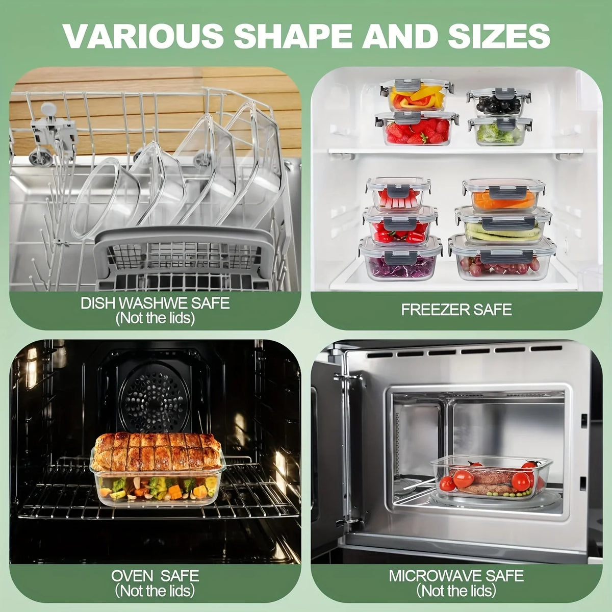 12-Piece Glass Food Storage Container Set with Lids, Leak-Proof Airtight Boxes for Microwave, Oven, Freezer and Dishwasher - product view 5