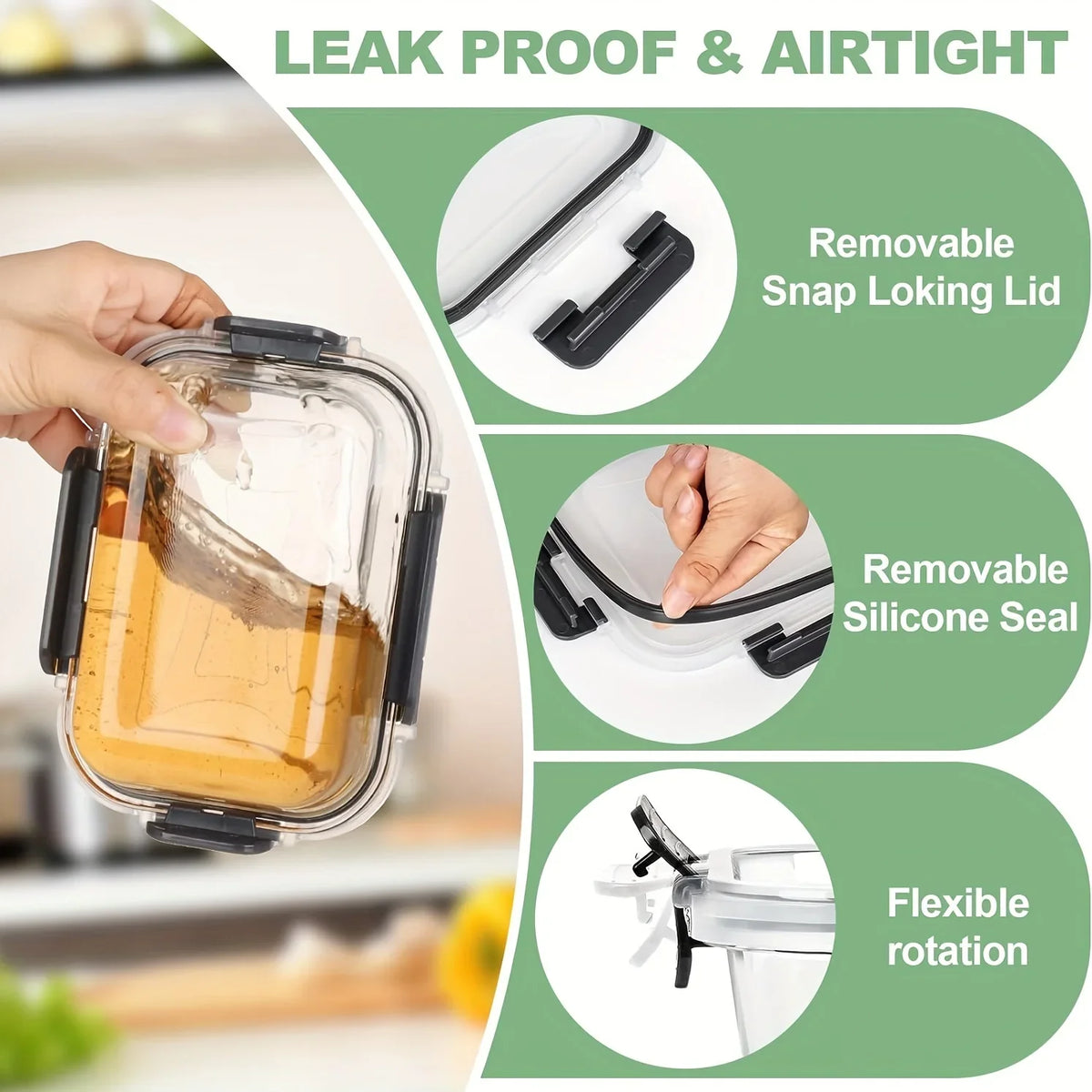 12-Piece Glass Food Storage Container Set with Lids, Leak-Proof Airtight Boxes for Microwave, Oven, Freezer and Dishwasher - product view 6