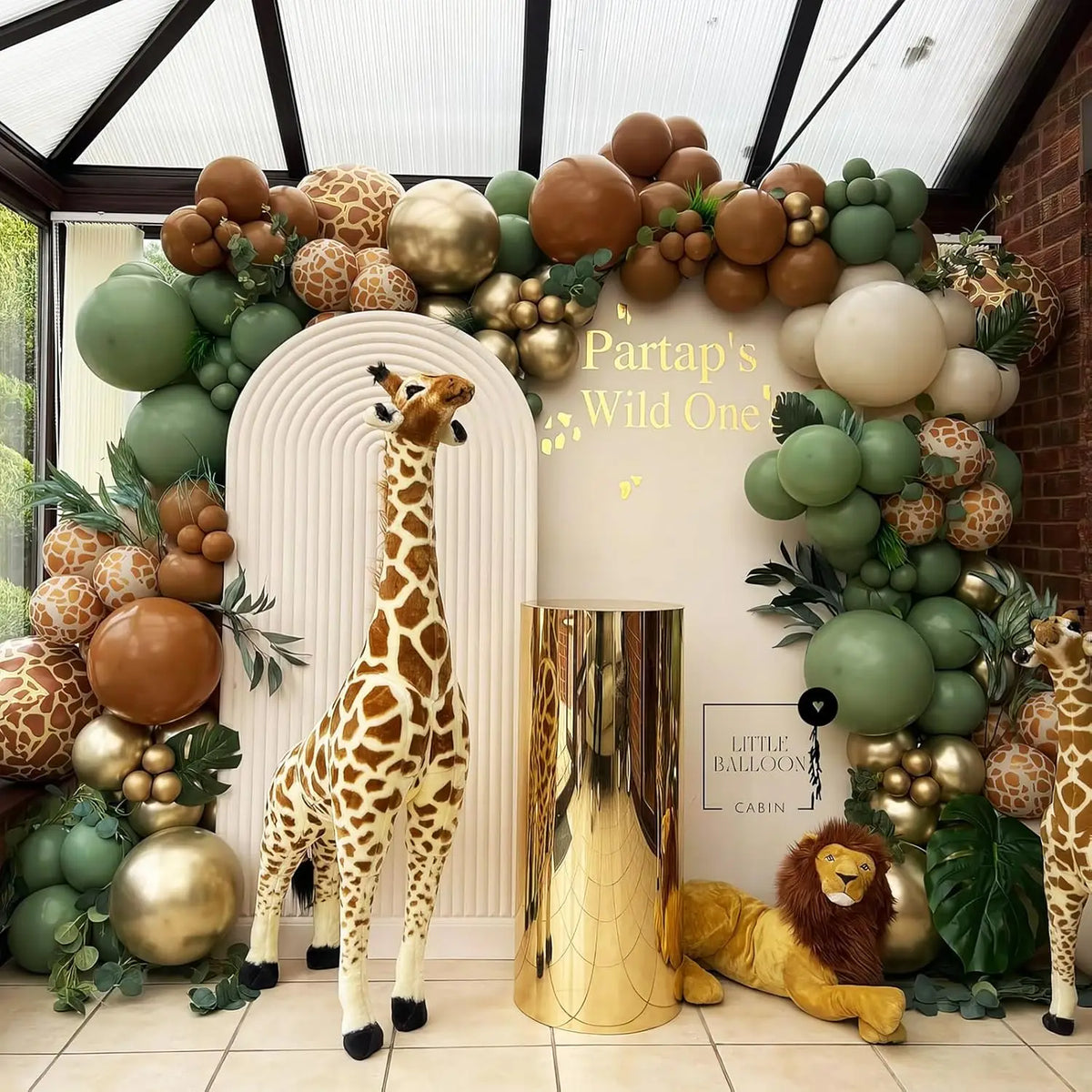 129-Piece Sage Green and Brown Balloon Garland Set, Round Latex Balloons with Deer Print and Artificial Leaves - product view 5