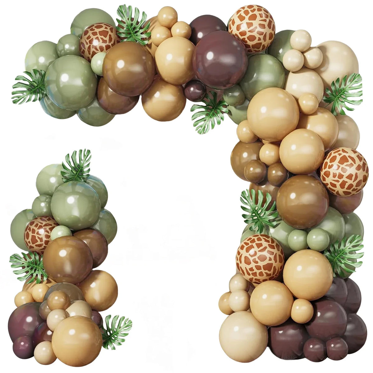 129-Piece Sage Green and Brown Balloon Garland Set, Round Latex Balloons with Deer Print and Artificial Leaves - product view 6
