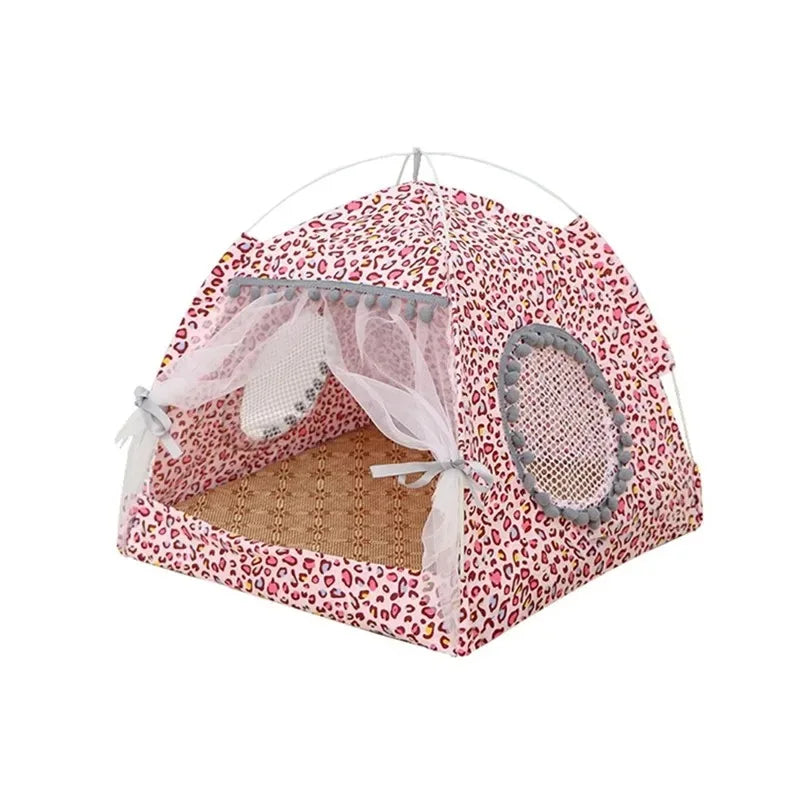 Foldable Cat Tent Bed, Flower-Pattern Fiber Pet House with Removable Design in Three Sizes for Cozy Resting - product view 1