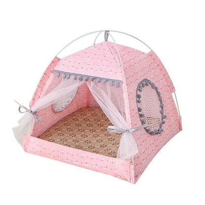 Foldable Cat Tent Bed, Flower-Pattern Fiber Pet House with Removable Design in Three Sizes for Cozy Resting - product view 2