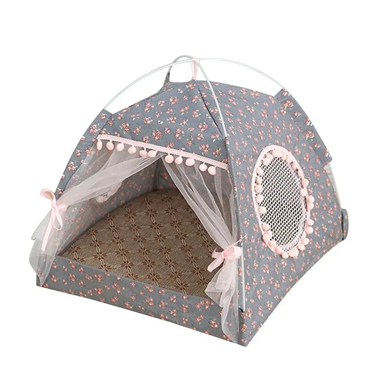 Foldable Cat Tent Bed, Flower-Pattern Fiber Pet House with Removable Design in Three Sizes for Cozy Resting - product view 3